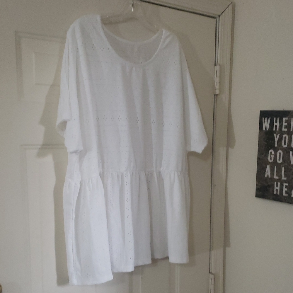 PLUS SIZE Women's White Open Knit Eyelet Top
